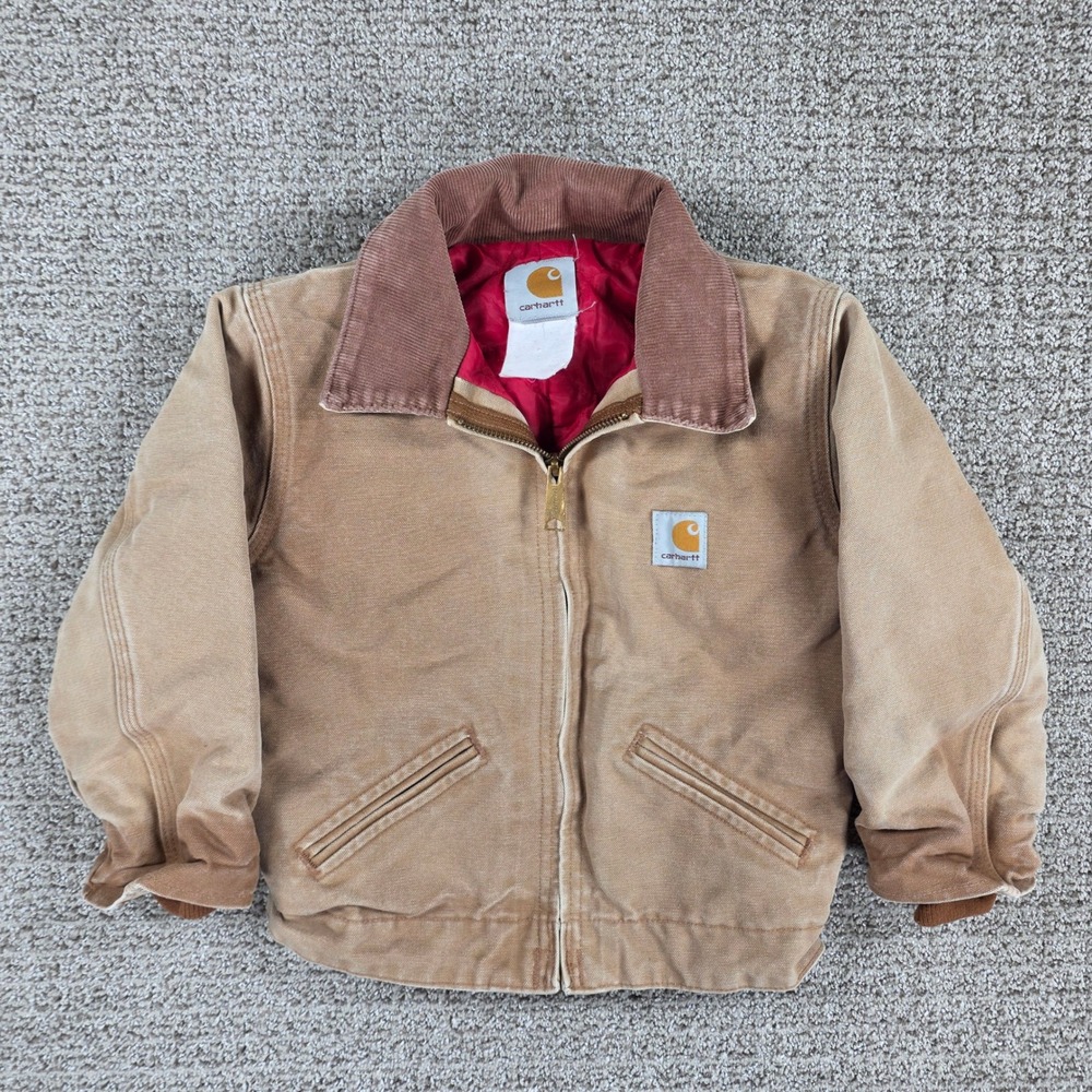 Carhartt Vintage Kids Y04 BRN Detroit Jacket Brown Canvas Size 6 Regular Faded